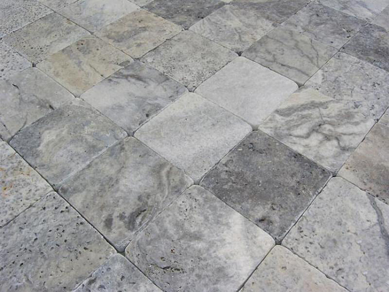 Travertin Fliesen Grau Travertin Silver rommelt Fliese 10x10x1cm grau