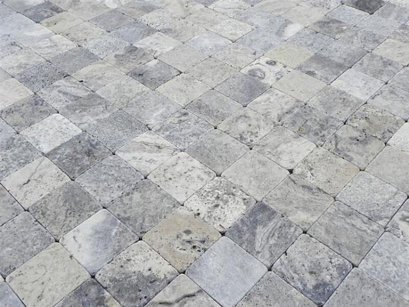 Travertin Fliesen Grau Travertin Silver rommelt Fliese 10x10x1cm grau