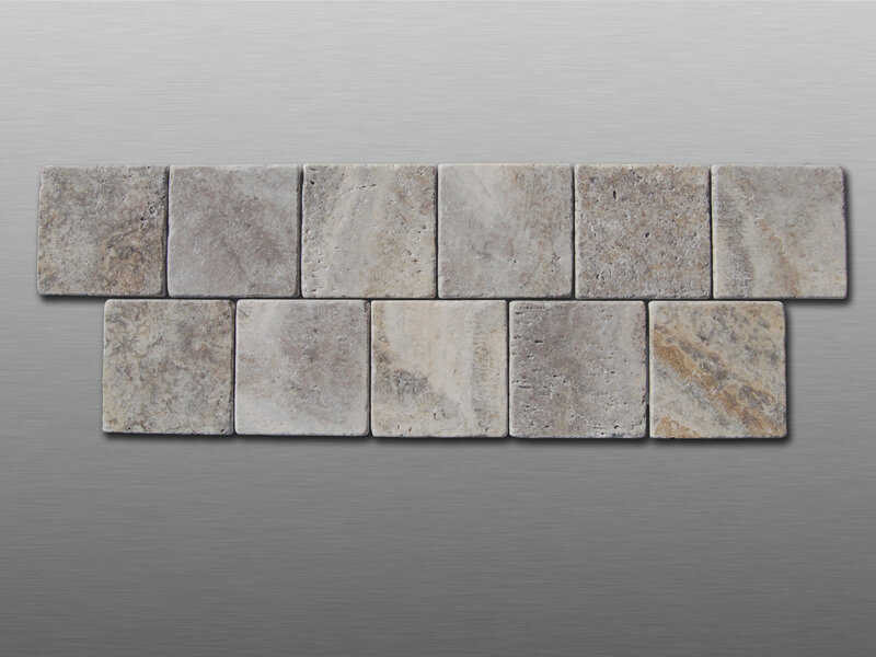 Travertin Fliesen Grau Travertin Silver rommelt Fliese 10x10x1cm grau