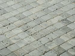 Travertin Silver getrommelt Mosaik 2,3x2,3x1 cm grau