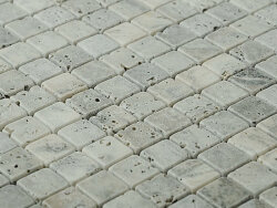 Travertin Silver getrommelt Mosaik 2,3x2,3x1 cm grau