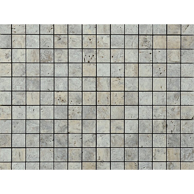 Travertin Silver gebürstet Mosaik 2x2x1 cm grau