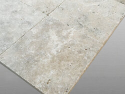 Travertin Silver getrommelt Fliese 30,5x30,5x1 cm weißgrau/blau-ocker
