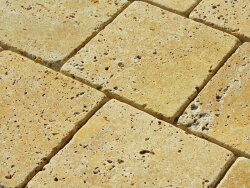 Muster Travertin Yellow (Gold) getrommelt 10x10x1 cm gelb