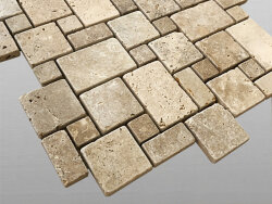 Travertin Walnut getrommelt Mosaik MiniSet x1 cm beige