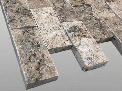 Travertin Silver spaltrau Mosaik 4,8x10x1,2 cm