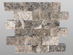 Travertin Silver spaltrau Mosaik 4,8x10x1,2 cm