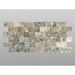 Travertin Silver spaltrau Mosaik 4,8x10x1,2 cm