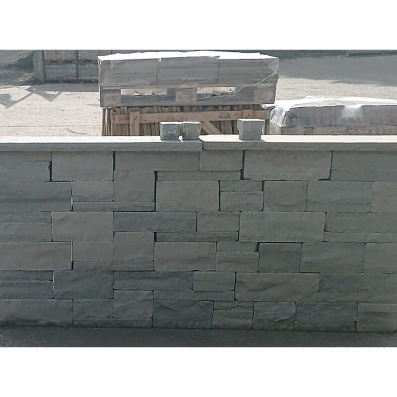 Autumn Grey Sandstein Mauerabdeckung Längsseiten bossiert 35 x 100 x 4 cm grau