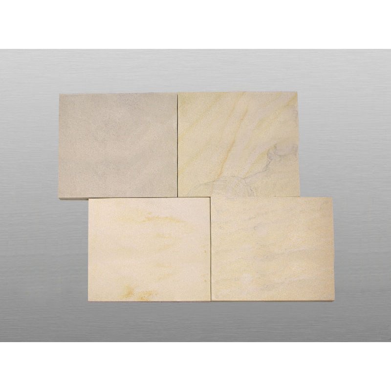Mint gestrahlt & gebürstet Sandstein Platte 80x80x3 cm gelb/weiß