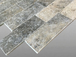 Travertin Silver getrommelt Verblender 15x7,5x1cm grau
