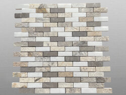 Travertin Kalkstein Mix geb&uuml;rstet Mosaik 4,8x1,5x0,8cm wei&szlig;/grau