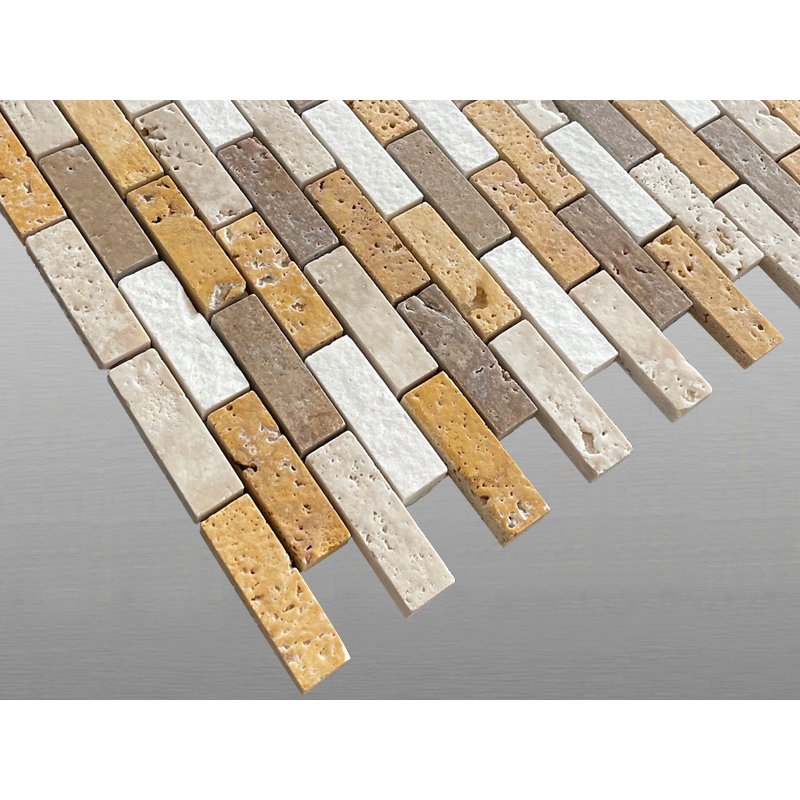 Travertin Kalkstein Mix gebürstet Mosaik 4,8x1,5x0,8cm gelb/orange/braun/beige