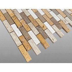 Travertin Kalkstein Mix gebürstet Mosaik 4,8x1,5x0,8cm gelb/orange/braun/beige