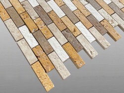 Travertin Kalkstein Mix gebürstet Mosaik 4,8x1,5x0,8cm gelb/orange/braun/beige