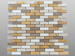 Travertin Kalkstein Mix geb&uuml;rstet Mosaik 4,8x1,5x0,8cm gelb/orange/braun/beige