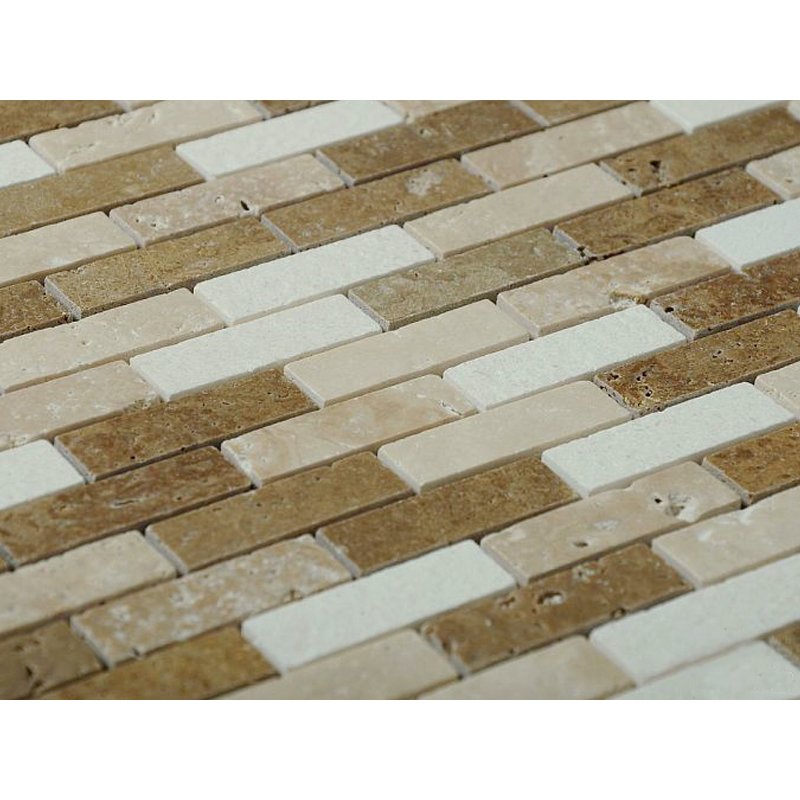 Travertin/Kalkstein Mix gebürstet Mosaik 4,8x1,5x0,8cm beige/braun